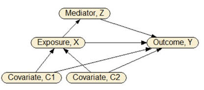 Exposure mediator outcome and 2 covariate model